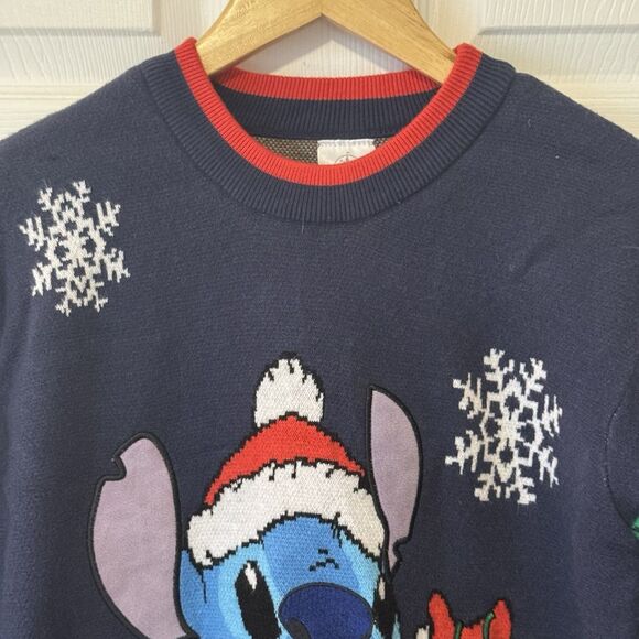Disney Lilo & Stitch Christmas Sweater XS Lights Up Holiday Ugly Sweater Navy - Picture 3 of 9
